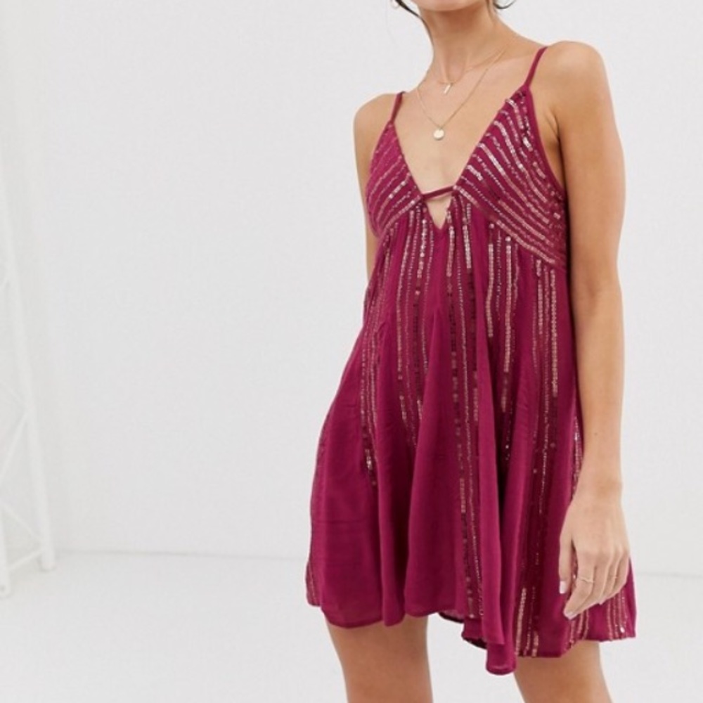 Free People “Here She Is Embellished Slip Dress”